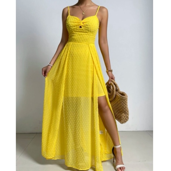 Luxe Swiss dot front tie backless wrap cami maxi dress - Picture 7 of 14